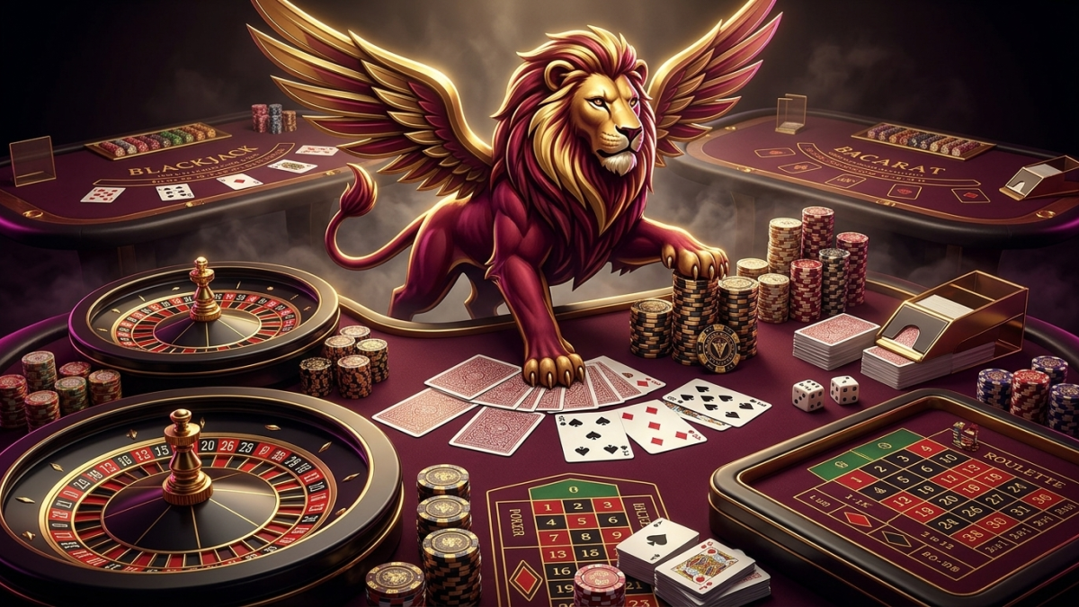 Casino table games green felt with cards and chips